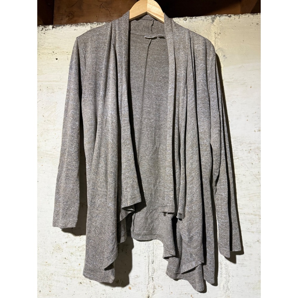 Croft & Barrow Draped Waterfall Open Front Cardigan Heathered Tan Gray Women XL